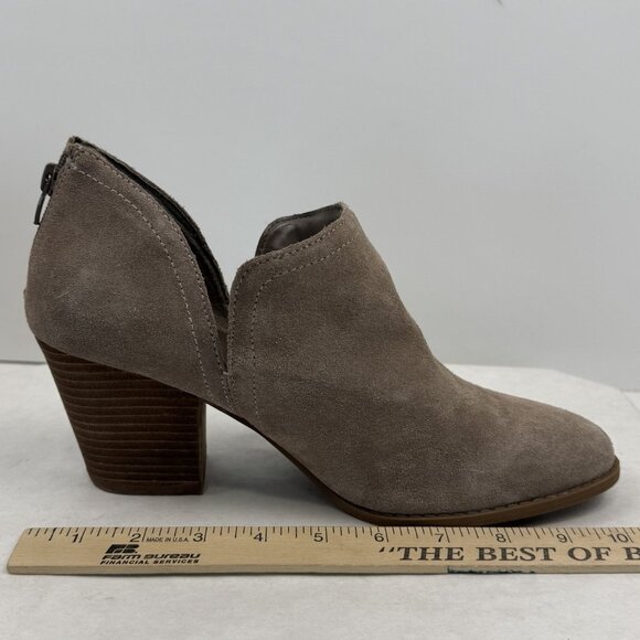 Fergie Carmin Womens Size 11M Tan Suede Leather Ankle Boots Zip Back Heel Shoes - Picture 15 of 15
